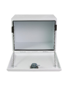 Truck Box Steel 600 x 450 x 450 White Under Tray T Lock Handle with Chain