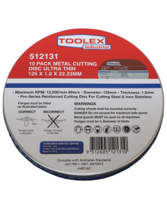 Cutting Disc 125 x 1 x 22.23mm Metal Ultra Thin Professional Series -  10 Pack