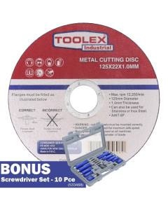 Cutting Disc 125mm x 1mm Ultra Thin Inox Tub - 10 Piece BONUS Screwdriver Set  - Limited Edition