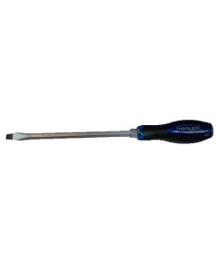 Screwdriver 200mm x 8mm Flat Blade Magnetised Chrome Hex Thru Tang Soft Grip Handle