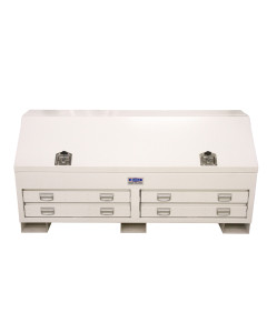 Truck Box Steel 1770 x 600 x 750 White Angled 4 Drawer Gas Struts T Handle Locks