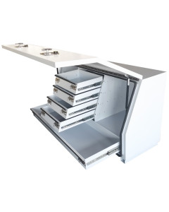 Truck Box Steel 1400 x 500 x 700mm White with 5 Internal Drawers