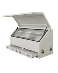 Truck Box Steel 1500 x 640 x 750mm White Angled Full Front Door & 2x 1/2 Drawers