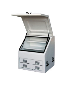 Truck Box Steel 700 x 600 x 750 White Angled Full Front Door with 2 Drawers