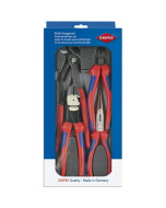 Plier Set 4 Piece: Long Nose, Combination, Diagonal, Multi- Grip with Foam Tray