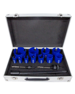 Holesaw Kit 14PC TCT Carbide Tipped With Carry Case Arbors & Extension Combination