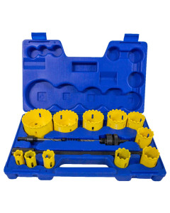 Holesaw Kit 14pc Tungsten Grit With Blow Mold Carry Case Arbors & Extension