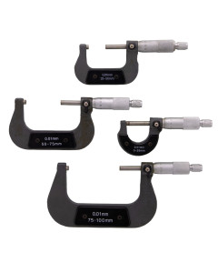 Outside Micrometer Set 0-100mm .01mm Graduation - 4 Pieces