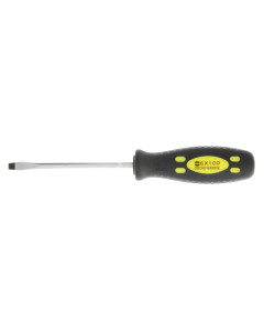 Screwdriver 100mm x 5mm Flat Blade Round Thru Tang Soft Grip Handle