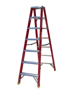 Ladder Step Double 2.1m 150kg Fibreglass Industrial Red 7ft Double Sided As/Nzs1892.3:1996