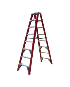 Ladder Step Double 2.4m 150kg Fibreglass Industrial Red 8ft Double Sided As/Nzs1892.3:1996