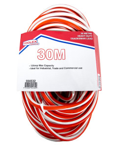 Extension Lead 30M 15AMP Neon Plug White and Red Cable Heavy Duty