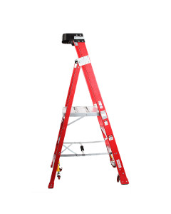 Ladder Platform Ht 0.9m 150kg Fibreglass Industrial Red 1.8M High Spring Wheels Safety Gate