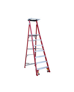 Ladder Platform Ht 2.1m 150kg Fibreglass Industrial Red 3.0m High Spring Wheels Safety Gate