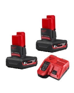 2 x 12V 5.0Ah Li-ion Cordless RED LITHIUM High Output Batteries & Rapid Charger Starter Pack