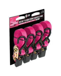 Pink Ratchet Tie down 25Mm X 5M With S Hook - 4 Pack