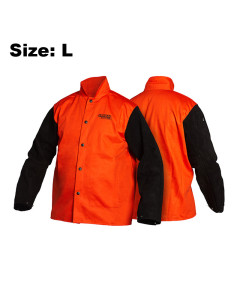 Safety Orange Bright FR Cloth Welding Jacket with Leather Sleeves - LARGE