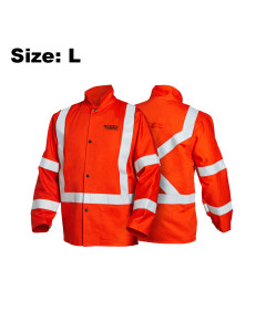 Safety Orange Bright FR Cloth Welding Jacket with Reflective Stripes - LARGE